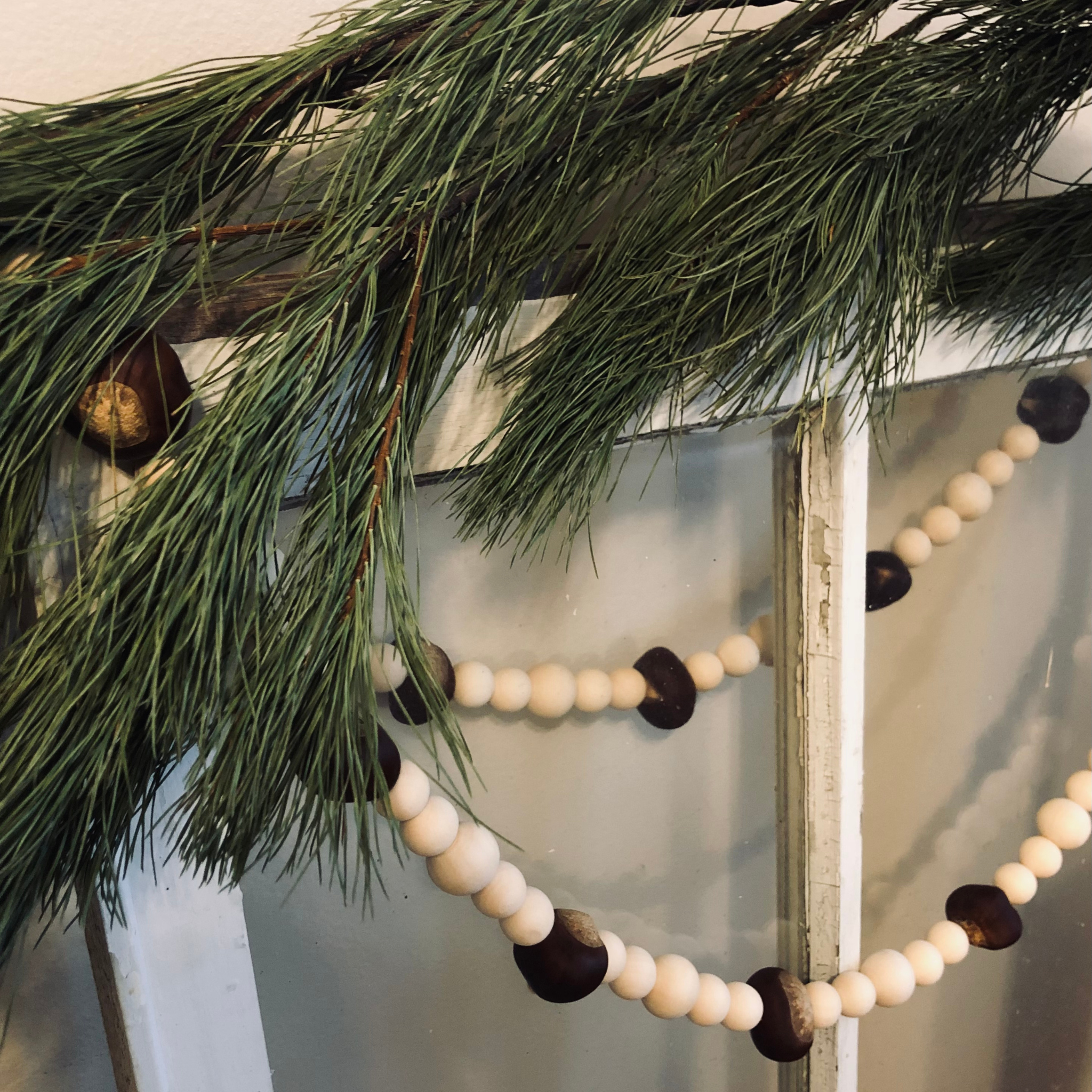 Rustic Dried Chestnut and Wood Bead Handmade Holiday Garland